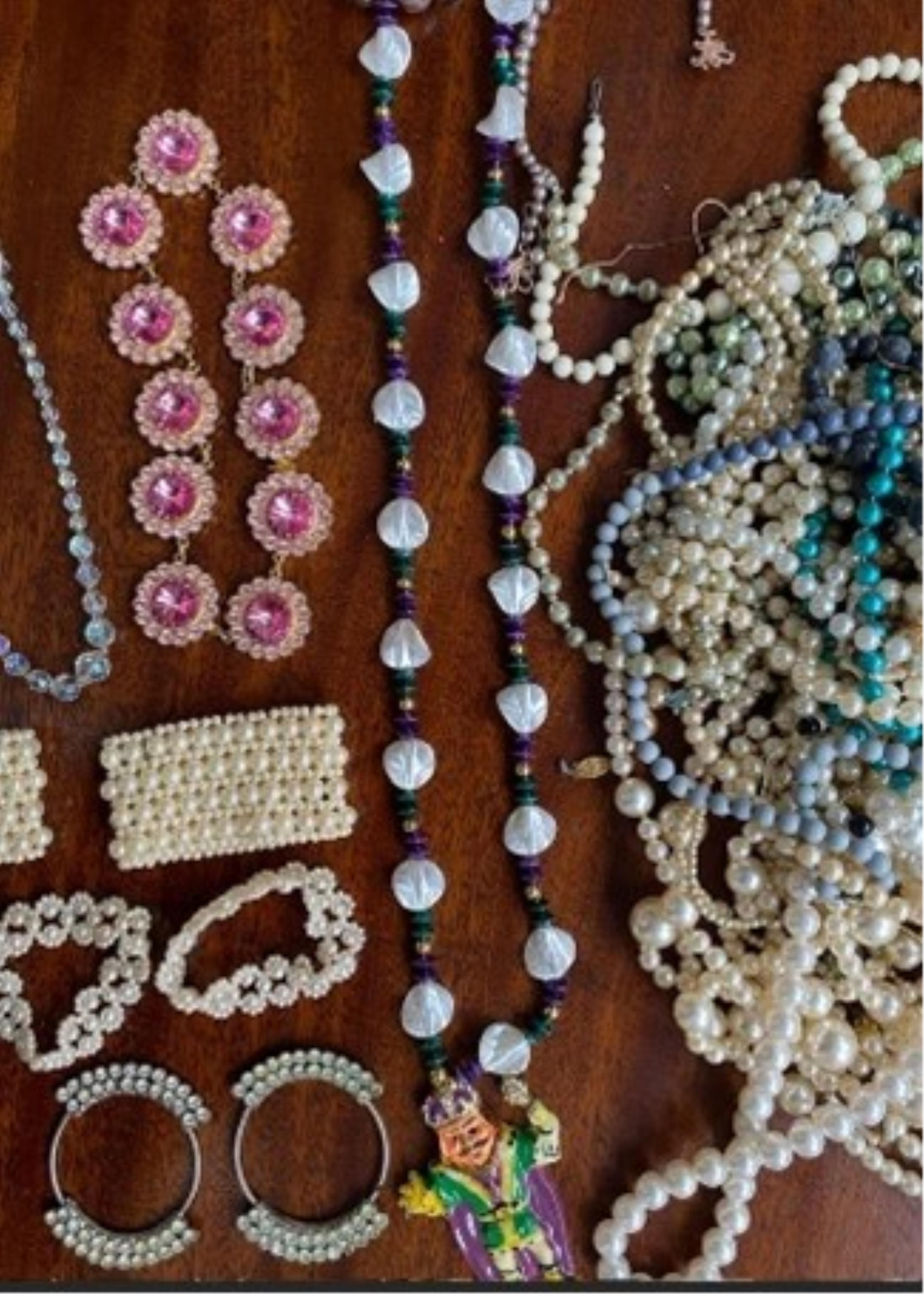 Costume jewellery – two diamante necklaces, brooches and earrings and a large selection of imitation pearls